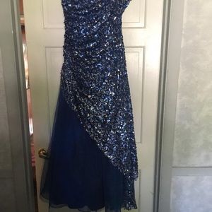 Floor Length Blue Dress With Cross Body sequin